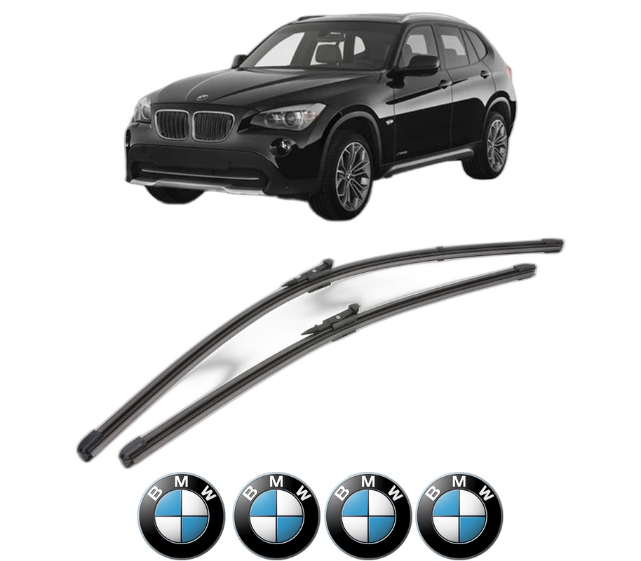 Set stergatoare auto BMW Seria X1 (E84) din 2009-2015, pentru parbriz auto, 2 bucati, Valeo Silencio Xtrm, din cauciuc siliconat rezistent, 4 Stickere Auto BMW Seria