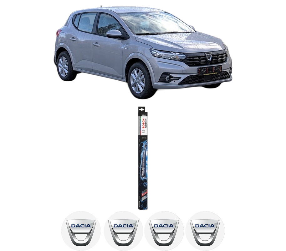 Set stergatoare auto DACIA SANDERO III din 2021-2022, pentru parbriz auto, 2 bucati, Bosch Aerotwin, din cauciuc siliconat rezistent, 4 Stickere Auto DACIA