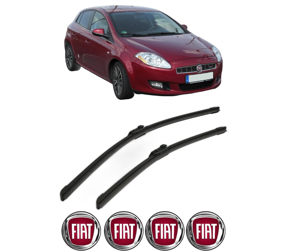 Set stergatoare auto FIAT BRAVO II (198_) din 2006-2014, pentru parbriz auto, 2 bucati, Bosch Aerotwin, din cauciuc siliconat rezistent, 4 Stickere Auto FIAT