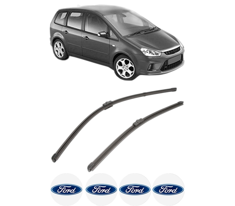 Set stergatoare auto FORD C-MAX (DM2) din 2007-2010, pentru parbriz auto, 2 bucati, Valeo Silencio Xtrm, din cauciuc siliconat rezistent, 4 Stickere Auto FORD