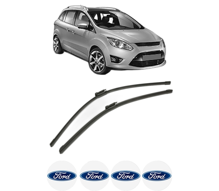 Set stergatoare auto FORD C-MAX II (DXA/CB7, DXA/CEU) din 2010-2019, pentru parbriz auto, 2 bucati, Bosch Aerotwin, din cauciuc siliconat rezistent, 4 Stickere Auto FORD
