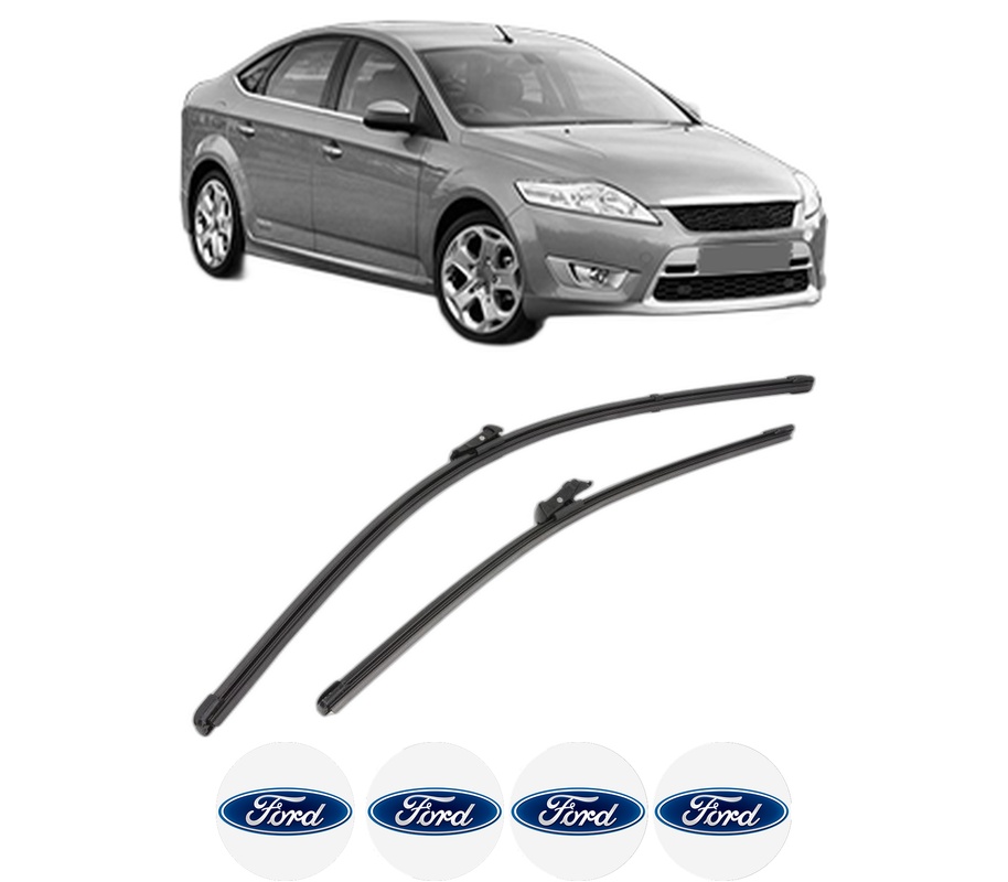 Set stergatoare auto FORD MONDEO IV Saloon (BA7) din 2007-2015, pentru parbriz auto, 2 bucati, Valeo Silencio Xtrm, din cauciuc siliconat rezistent, 4 Stickere Auto FORD