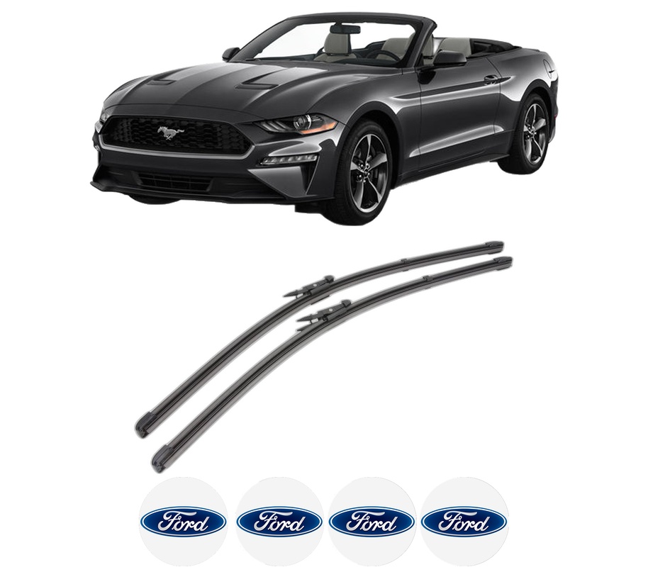 Set stergatoare auto FORD USA MUSTANG Convertible din 2005-2024, pentru parbriz auto, 2 bucati, Valeo Silencio Xtrm, din cauciuc siliconat rezistent, 4 Stickere Auto FORD USA