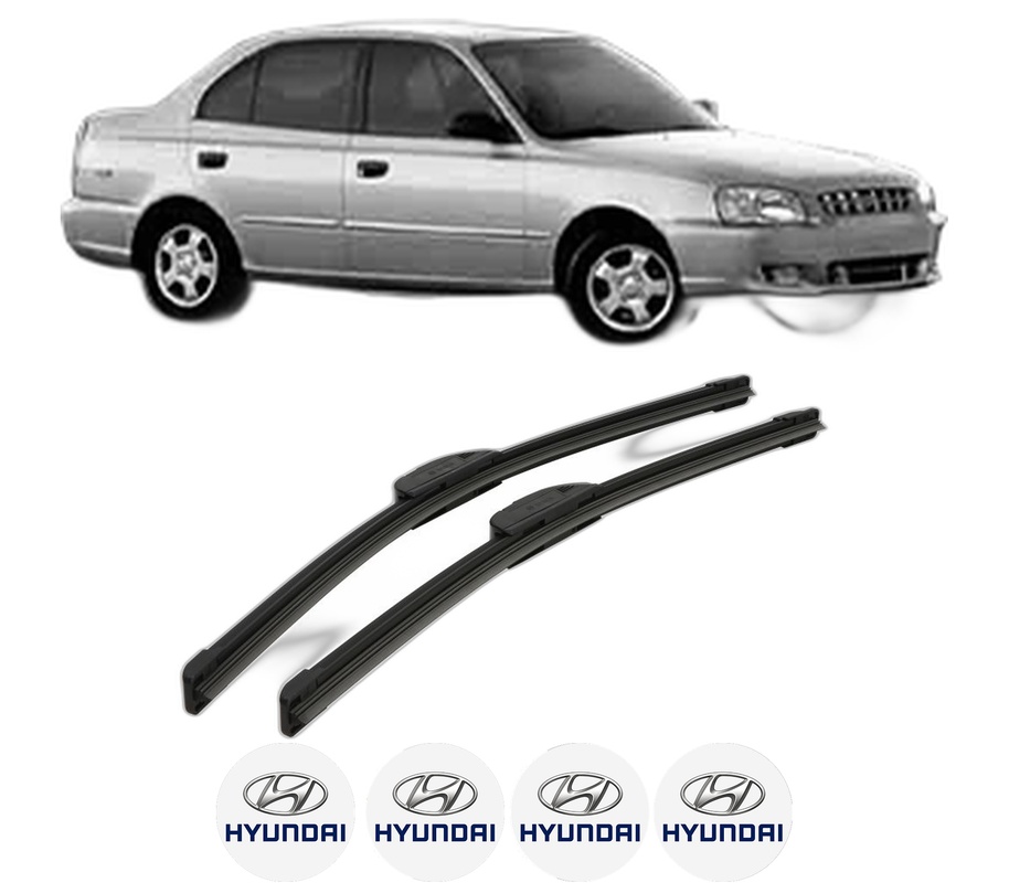 Set stergatoare auto HYUNDAI ACCENT II Saloon (LC) din 1999-2002, pentru parbriz auto, 2 bucati, Bosch Aerotwin Retrofit, din cauciuc siliconat rezistent, 4 Stickere Auto HYUNDAI