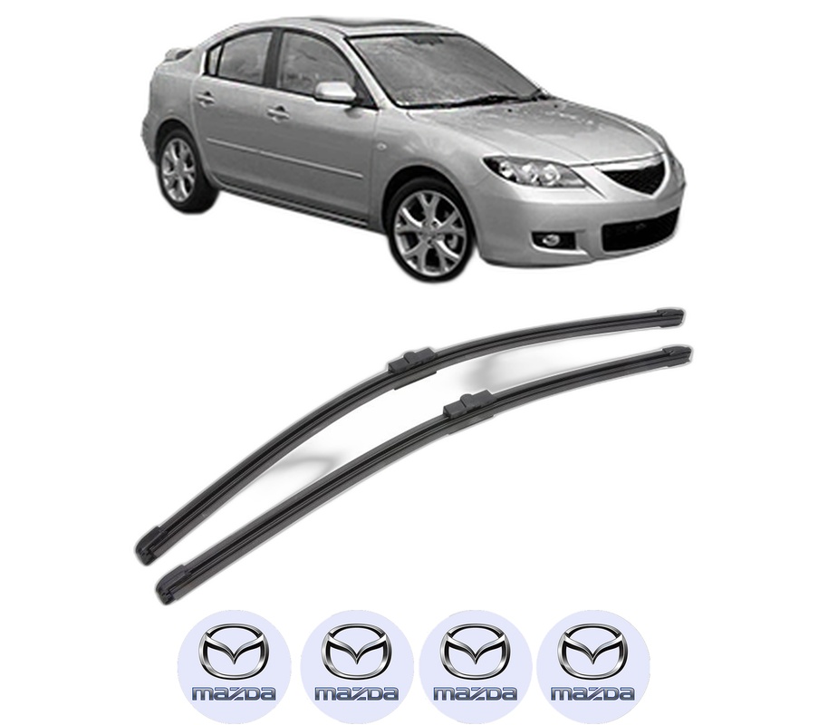 Set stergatoare auto MAZDA 3 Saloon (BK) din 2003-2009, pentru parbriz auto, 2 bucati, Valeo Silencio Xtrm, din cauciuc siliconat rezistent, 4 Stickere Auto MAZDA