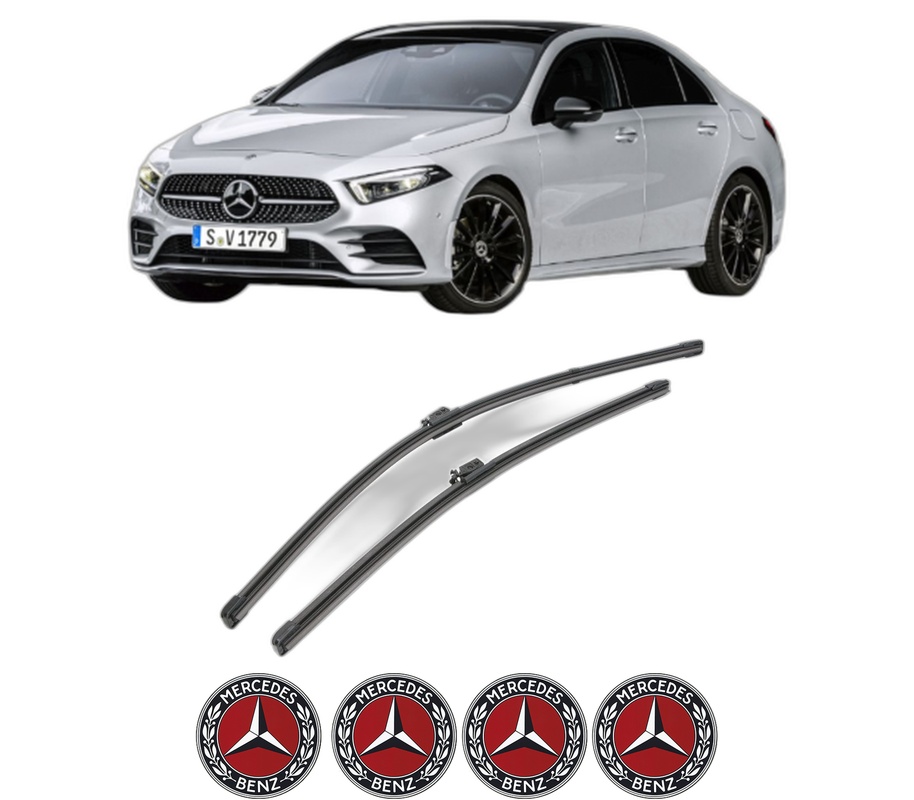 Set stergatoare auto MERCEDES-BENZ A-CLASS Saloon (V177) din 2018-2022, pentru parbriz auto, 2 bucati, Valeo Silencio, din cauciuc siliconat rezistent, 4 Stickere Auto MERCEDES-BENZ