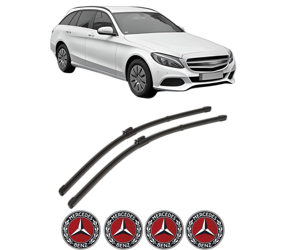 Set stergatoare auto MERCEDES-BENZ C-CLASS T-Model (S205) din 2014-2021, pentru parbriz auto, 2 bucati, Valeo Silencio Xtrm, din cauciuc siliconat rezistent, 4 Stickere Auto MERCEDES-BENZ