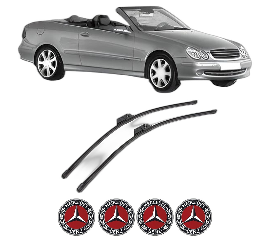 Set stergatoare auto MERCEDES-BENZ CLK Convertible (A209) din 2002-2010, pentru parbriz auto, 2 bucati, Valeo Silencio Xtrm, din cauciuc siliconat rezistent, 4 Stickere Auto MERCEDES-BENZ