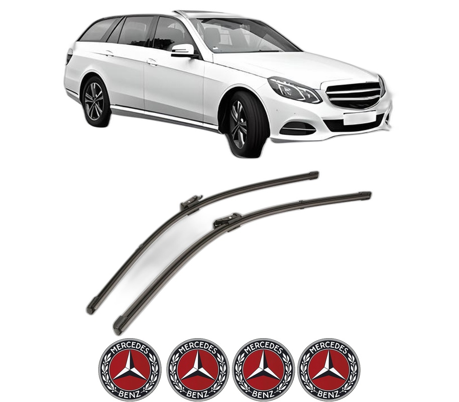 Set stergatoare auto MERCEDES-BENZ E-CLASS T-Model (S212) din 2009-2016, pentru parbriz auto, 2 bucati, Valeo Silencio Xtrm, din cauciuc siliconat rezistent, 4 Stickere Auto MERCEDES-BENZ