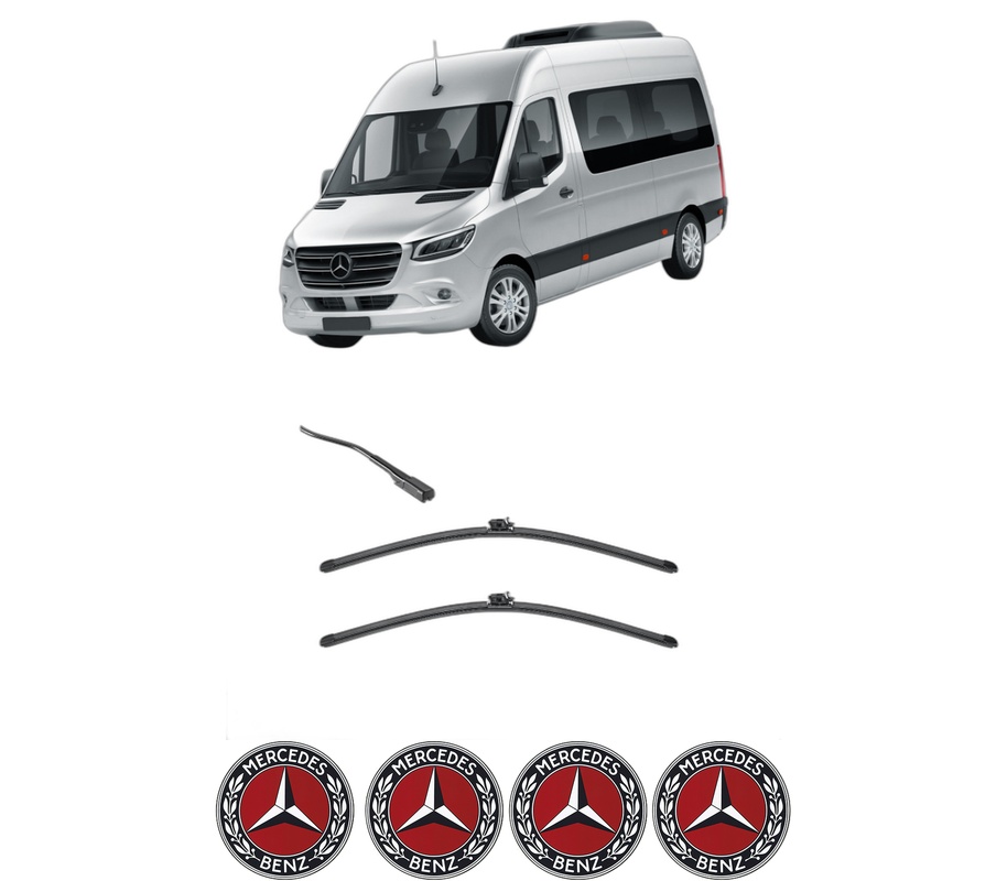 Set stergatoare auto MERCEDES-BENZ SPRINTER 4-t Tourer Bus (B907) din 2018-2022, pentru parbriz auto, 2 bucati, Valeo Silencio, din cauciuc siliconat rezistent, 4 Stickere Auto MERCEDES-BENZ