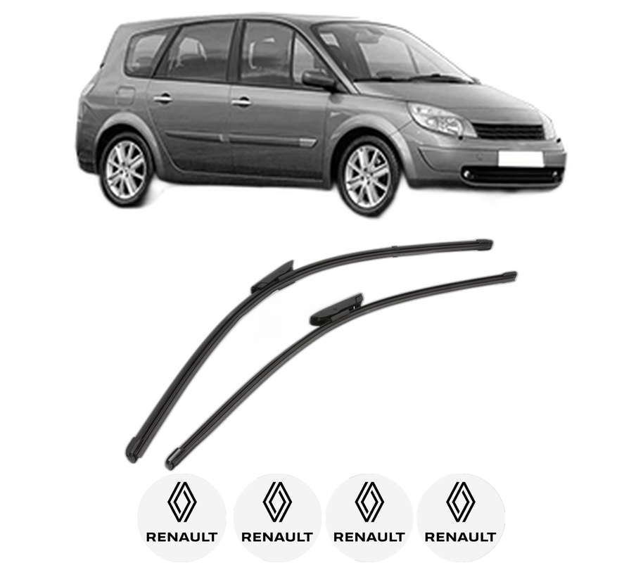 Set stergatoare auto RENAULT GRAND SCENIC II (JM0/1_) din 2004-2009, pentru parbriz auto, 2 bucati, Valeo Silencio Xtrm, din cauciuc siliconat rezistent, 4 Stickere Auto RENAULT