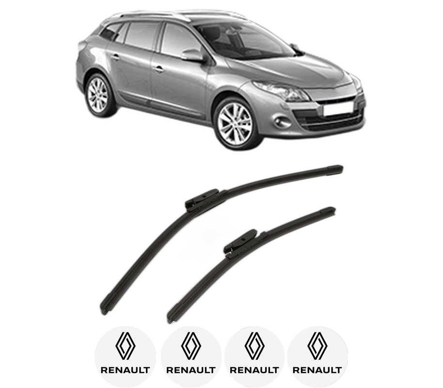 Set stergatoare auto RENAULT MEGANE III Grandtour (KZ0/1) din 2008-2016, pentru parbriz auto, 2 bucati, Bosch Aerotwin, din cauciuc siliconat rezistent, 4 Stickere Auto RENAULT