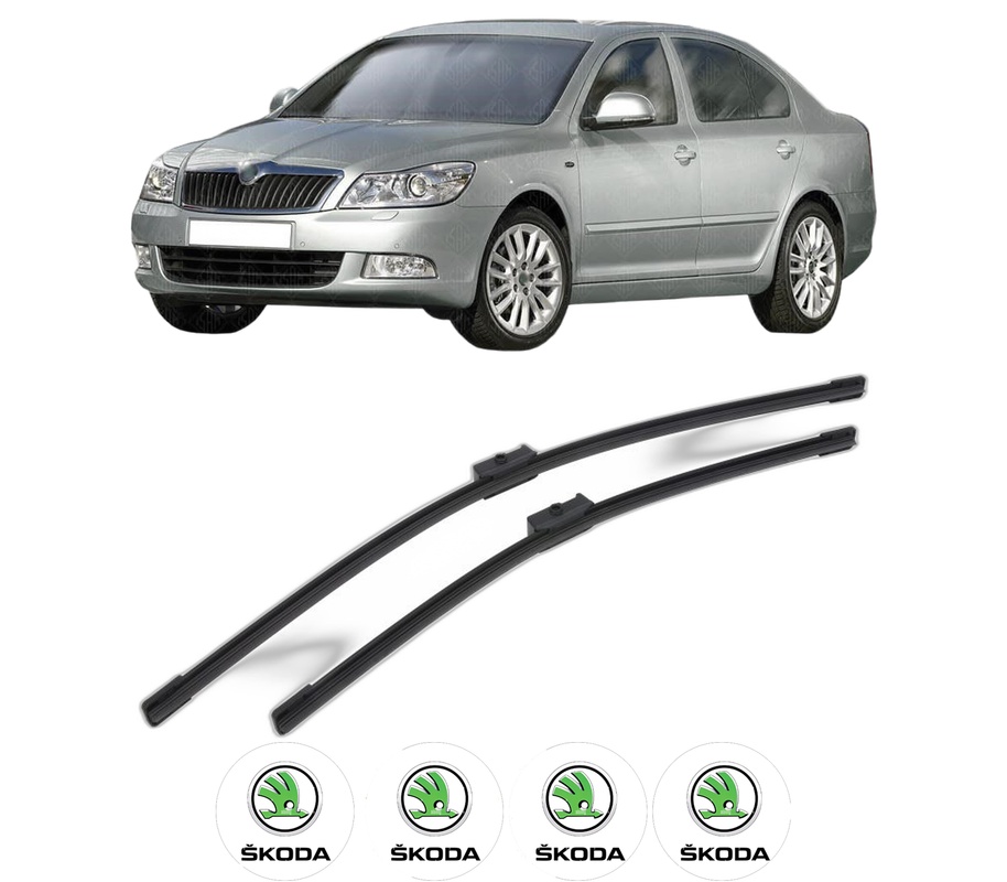 Set stergatoare auto SKODA OCTAVIA II (1Z3) din 2004-2013, pentru parbriz auto, 2 bucati, Bosch Aerotwin, din cauciuc siliconat rezistent, 4 Stickere Auto SKODA
