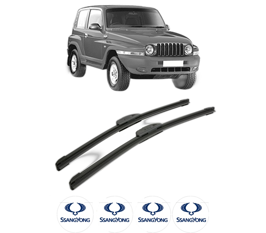 Set stergatoare auto SSANGYONG KORANDO (KJ) din 1996-1999, pentru parbriz auto, 2 bucati, Bosch Aerotwin Retrofit, din cauciuc siliconat rezistent, 4 Stickere Auto SSANGYONG