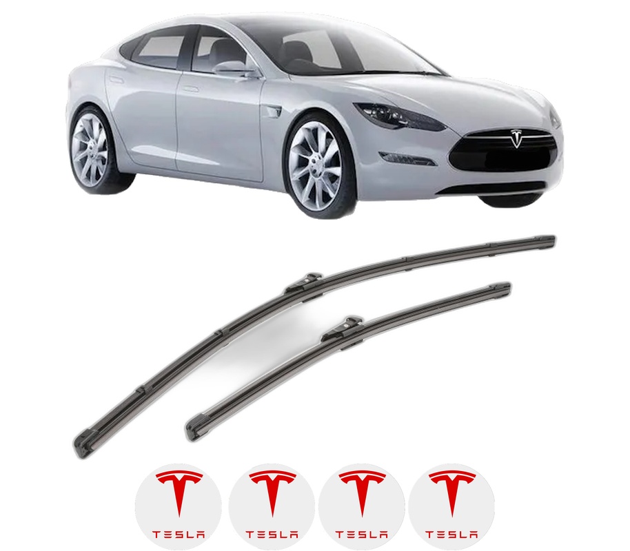Set stergatoare auto TESLA MODEL S (5YJS) din 2012-2023, pentru parbriz auto, 2 bucati, Valeo Silencio, din cauciuc siliconat rezistent, 4 Stickere Auto TESLA