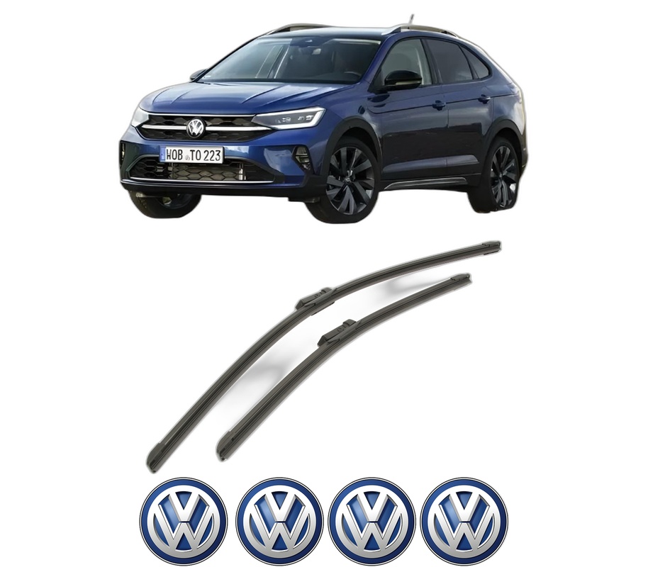 Set stergatoare auto Volkswagen TAIGO (CS1) din 2021-2024, pentru parbriz auto, 2 bucati, Bosch Aerotwin, din cauciuc siliconat rezistent, 4 Stickere Auto Volkswagen