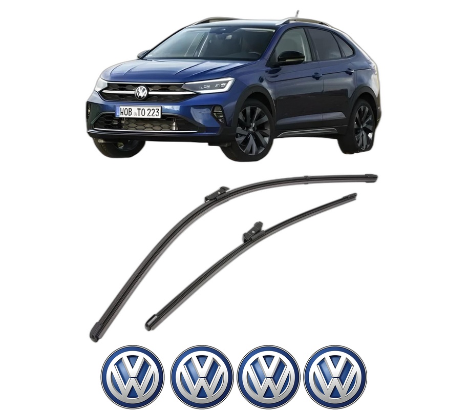 Set stergatoare auto Volkswagen TAIGO (CS1) din 2021-2024, pentru parbriz auto, 2 bucati, Valeo Silencio Xtrm, din cauciuc siliconat rezistent, 4 Stickere Auto Volkswagen