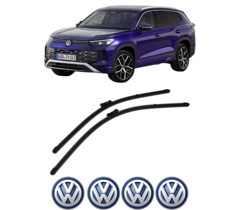 Set stergatoare auto Volkswagen TAYRON (R41) din 2024, pentru parbriz auto, 2 bucati, Valeo Silencio Xtrm, din cauciuc siliconat rezistent, 4 Stickere Auto Volkswagen