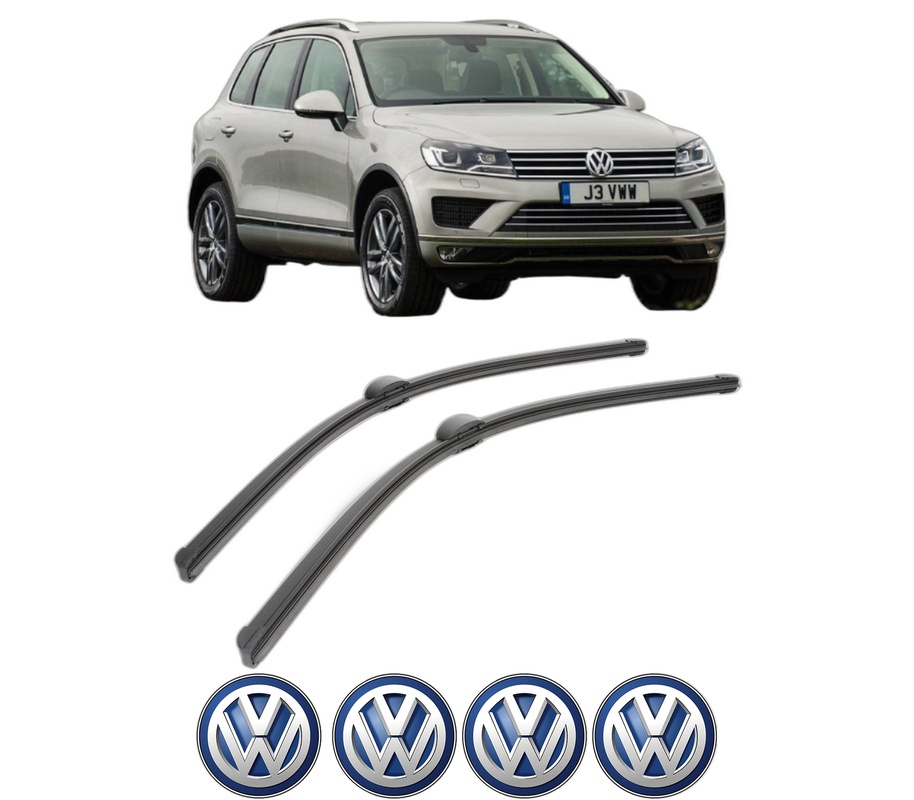 Set stergatoare auto Volkswagen TOUAREG (7P5, 7P6) din 2010-2018, pentru parbriz auto, 2 bucati, Bosch Aerotwin, din cauciuc siliconat rezistent, 4 Stickere Auto Volkswagen