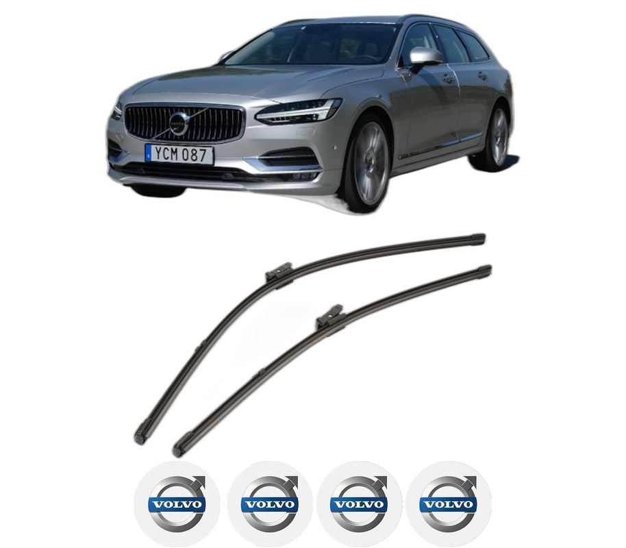 Set stergatoare auto VOLVO V90 II Estate (235) din 2016-2022, pentru parbriz auto, 2 bucati, Valeo Silencio Xtrm, din cauciuc siliconat rezistent, 4 Stickere Auto VOLVO