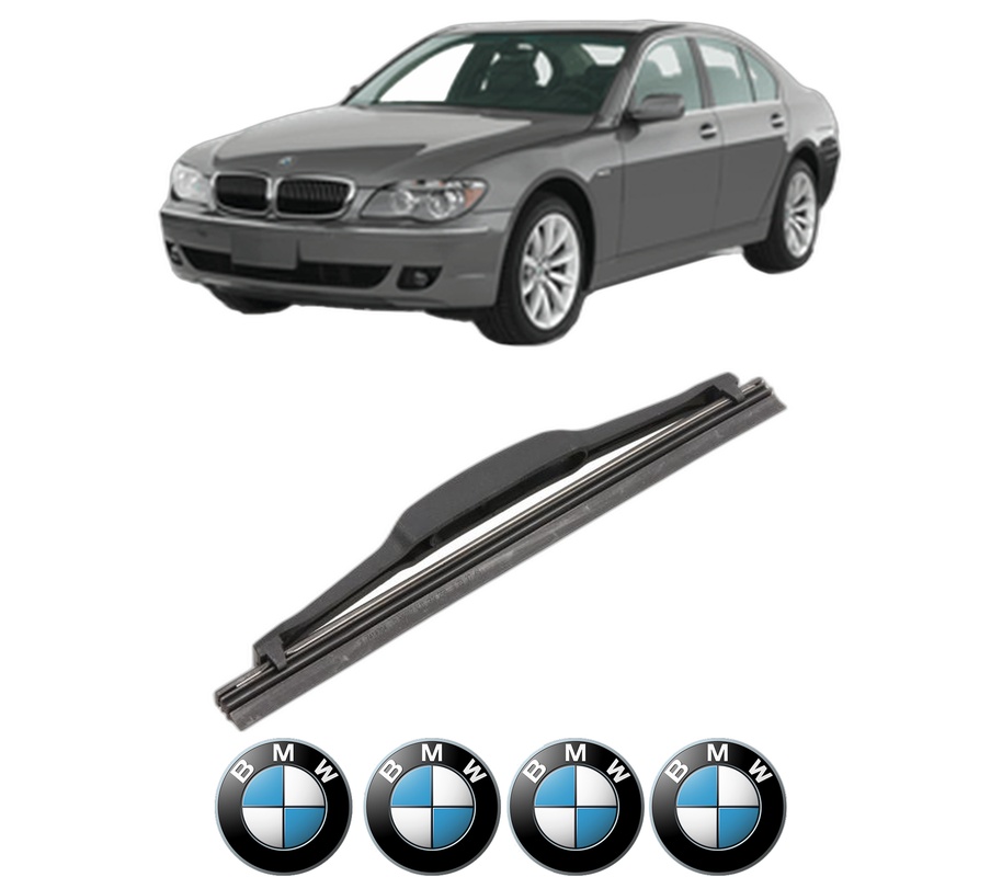 Stergator lamela spate BMW Seria 7 (E65, E66, E67) din 2005 - 2008, pentru luneta auto, Valeo Silencio, din cauciuc siliconat rezistent, 4 Stickere Auto BMW
