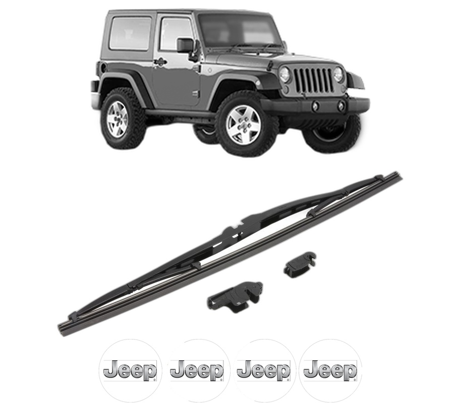 Stergator lamela spate JEEP WRANGLER III (JK) din 2007 - 2011, pentru luneta auto, Valeo Silencio, din cauciuc siliconat rezistent, 4 Stickere Auto JEEP