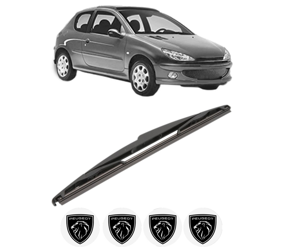 Stergator lamela spate PEUGEOT 206 Hatchback (2A/C) din 1998 - 2012, pentru luneta auto, Valeo Silencio, din cauciuc siliconat rezistent, 4 Stickere Auto PEUGEOT