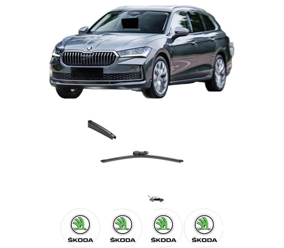 Stergator lamela spate SKODA SUPERB IV Estate (NZ5) din 2023, pentru luneta auto, Valeo Silencio, din cauciuc siliconat rezistent, 4 Stickere Auto SKODA