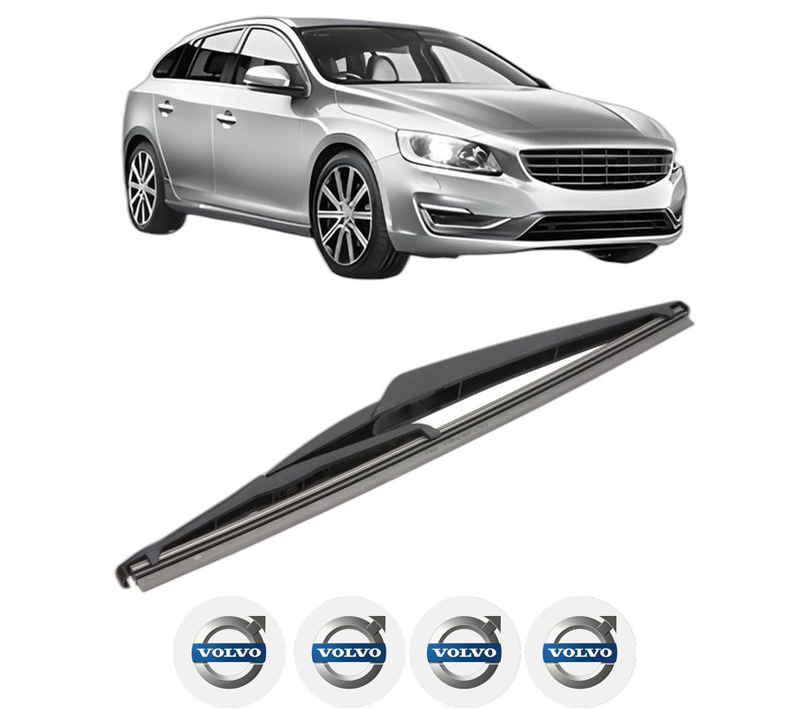 Stergator lamela spate VOLVO V60 I (155) din 2010 - 2018, pentru luneta auto, Valeo Silencio, din cauciuc siliconat rezistent, 4 Stickere Auto VOLVO