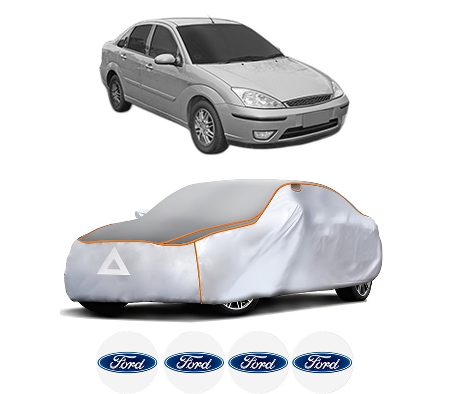 Husa Prelata Antigrindina Auto FORD FOCUS I Saloon (DFW) din 1999-2005, Protectie auto contra intemperiilor la grindina, Waterproof, 4x Stickere auto FORD