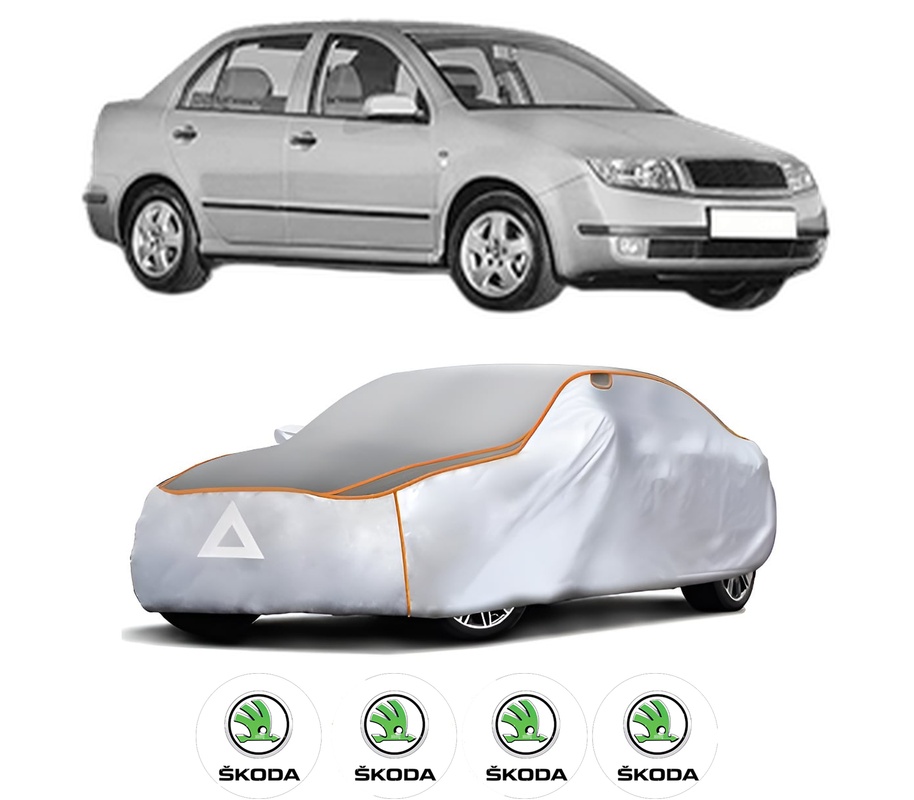 Husa Prelata Antigrindina Auto SKODA FABIA I Saloon (6Y3) din 1999-2007, Protectie auto contra intemperiilor la grindina, Waterproof, 4x Stickere auto SKODA