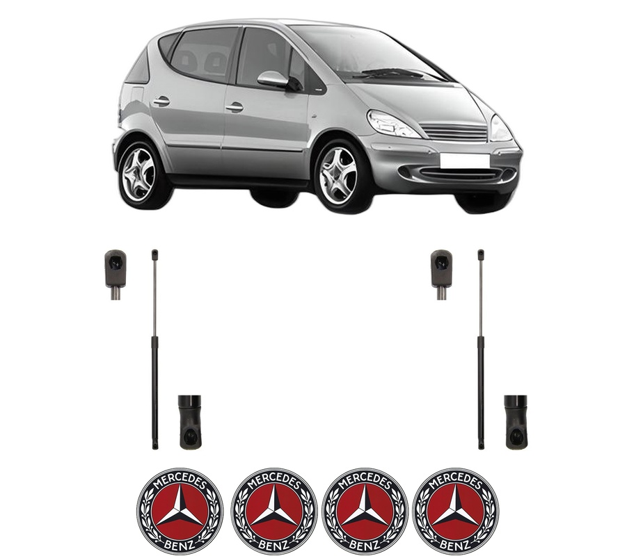 Set amortizoare portbagaj haion pentru MERCEDES-BENZ A-CLASS (W168) din 1997-2004, 2 bucati, MAGNUM TECHNOLOGY, 4 stickere auto MERCEDES-BENZ
