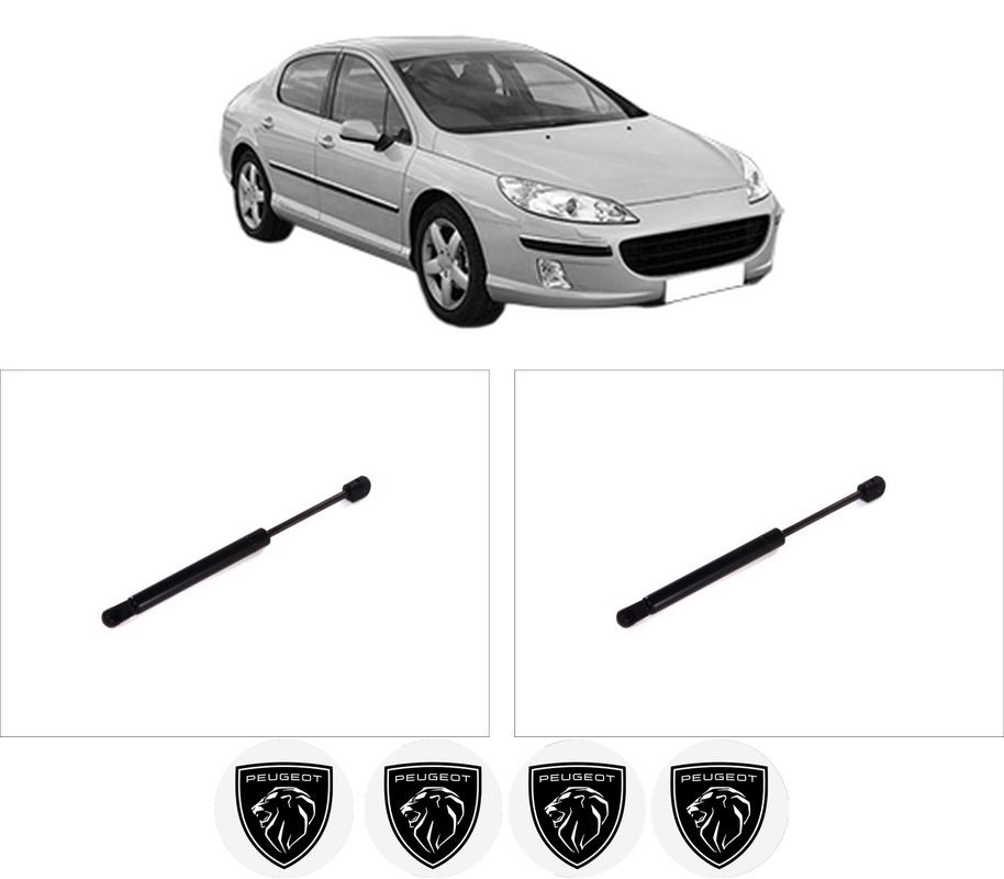 Set amortizoare portbagaj haion pentru PEUGEOT 407 (6D_) din 2004-2011, 2 bucati, KROSNO, 4 stickere auto PEUGEOT