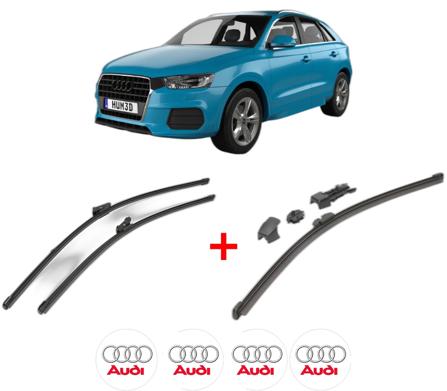 Set 3 stergatoare AUDI Q3 (F3B) din 2018 - 2021, pentru parbriz si luneta fata si spate auto, Valeo HydroConnect, din cauciuc siliconat rezistent, 4 Stickere Auto AUDI