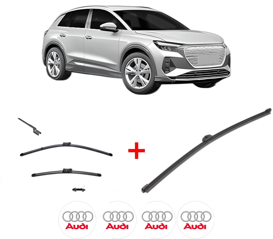 Set 3 stergatoare AUDI Q4 SUV (F4B) din 2021, pentru parbriz si luneta fata si spate auto, Valeo Silencio Xtrm, din cauciuc siliconat rezistent, 4 Stickere Auto AUDI