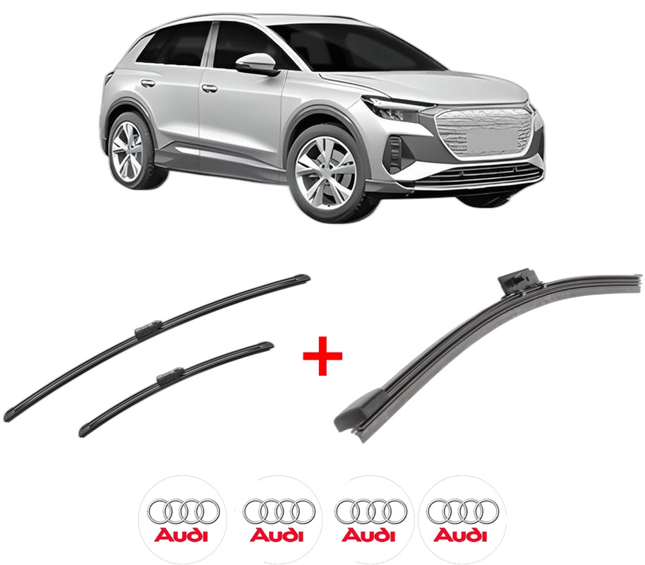 Set 3 stergatoare AUDI Q4 SUV (F4B) din 2021, pentru parbriz si luneta fata si spate auto, Bosch Aerotwin, din cauciuc siliconat rezistent, 4 Stickere Auto AUDI