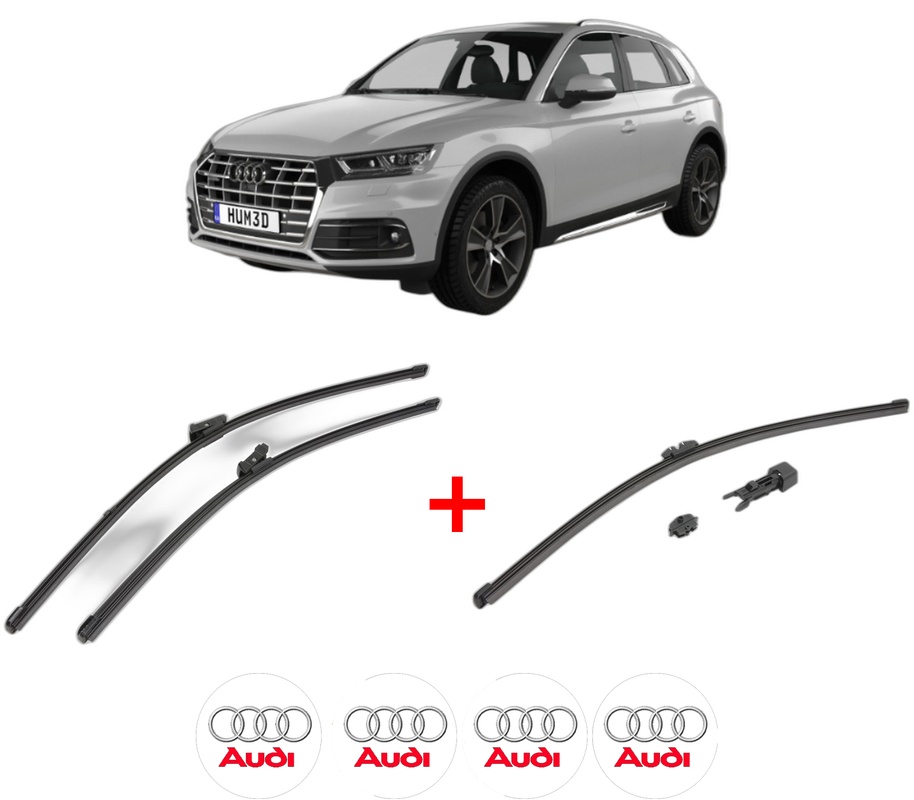 Set 3 stergatoare AUDI Q5 Van (FYB, FYG) din 2017 - 2020, pentru parbriz si luneta fata si spate auto, Valeo HydroConnect, din cauciuc siliconat rezistent, 4 Stickere Auto AUDI
