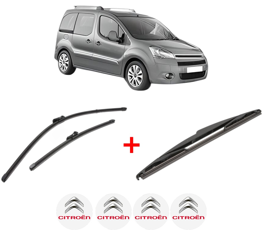 Set 3 stergatoare CITROEN BERLINGO MULTISPACE (B9) din 2008 - 2021, pentru parbriz si luneta fata si spate auto, Valeo Silencio, din cauciuc siliconat rezistent, 4 Stickere Auto CITROEN
