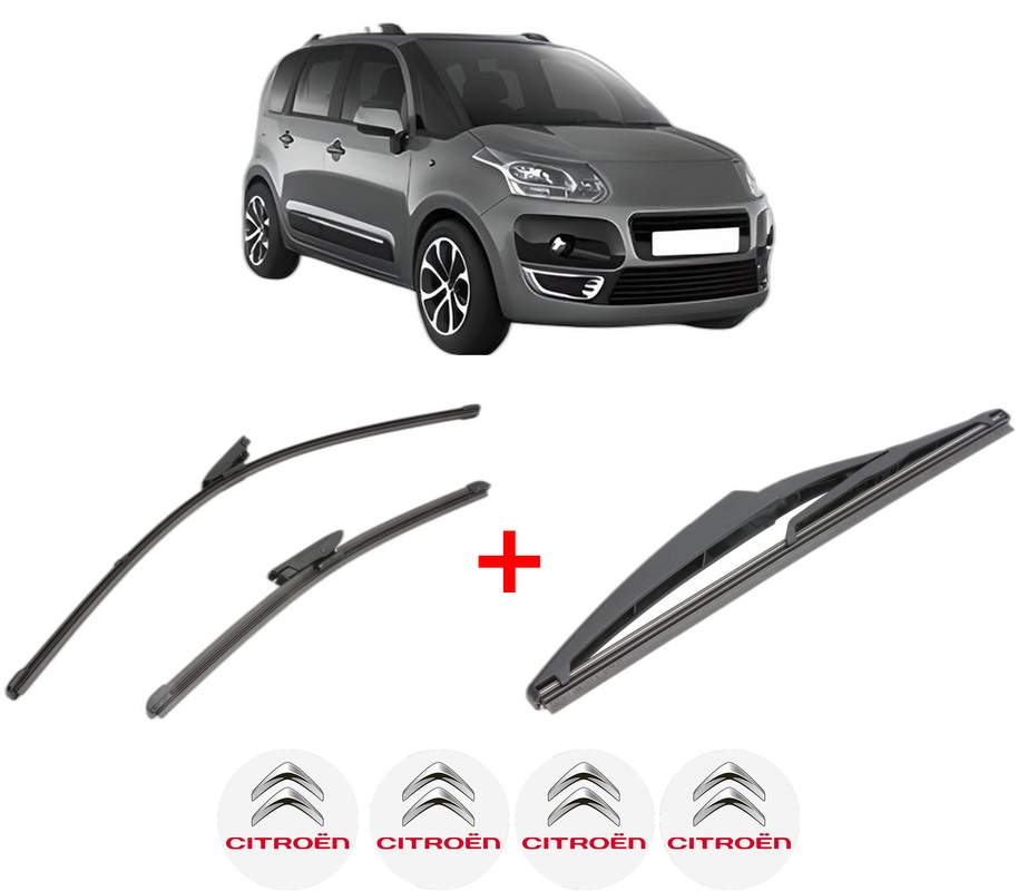 Set 3 stergatoare CITROEN C3 PICASSO (SH_) din 2008 - 2017, pentru parbriz si luneta fata si spate auto, Valeo Silencio, din cauciuc siliconat rezistent, 4 Stickere Auto CITROEN