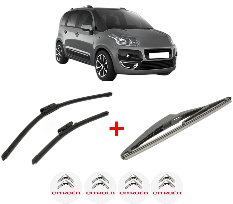 Set 3 stergatoare CITROEN C3 PICASSO (SH_) din 2008 - 2017, pentru parbriz si luneta fata si spate auto, Bosch Twin, din cauciuc siliconat rezistent, 4 Stickere Auto CITROEN