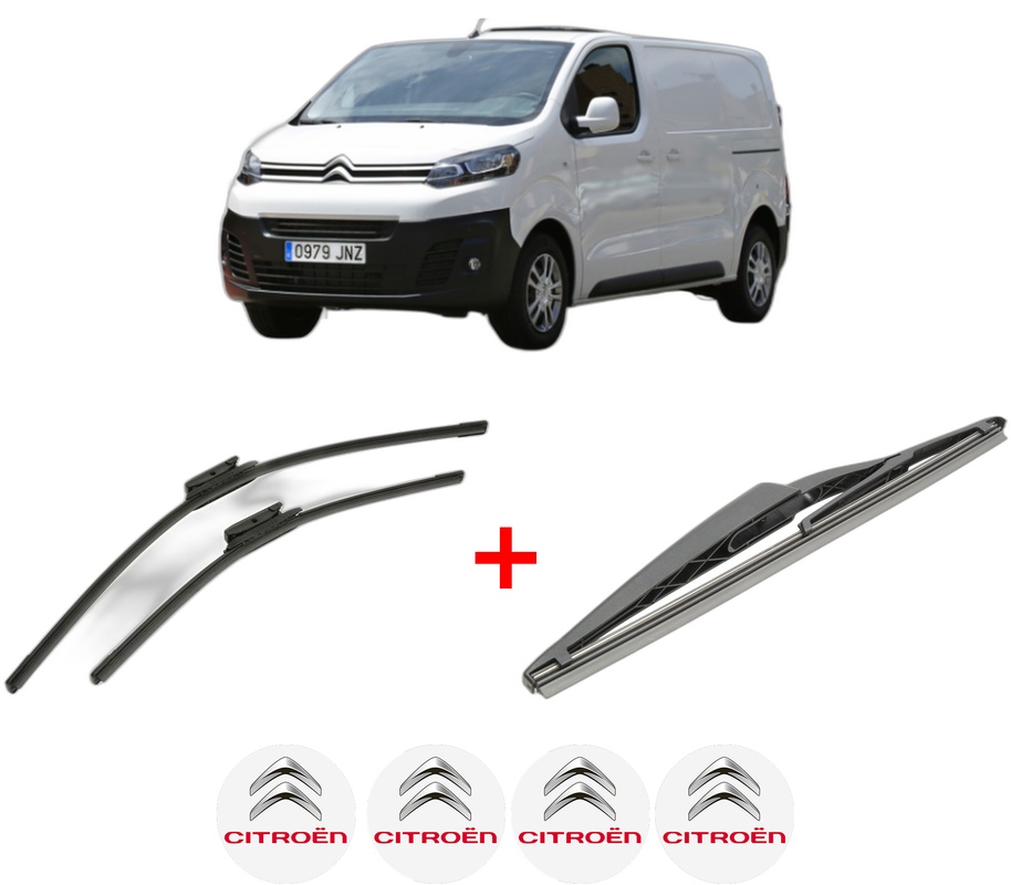 Set 3 stergatoare CITROEN JUMPY III Bus (V_) din 2016 - 2023, pentru parbriz si luneta fata si spate auto, Bosch Twin, din cauciuc siliconat rezistent, 4 Stickere Auto CITROEN
