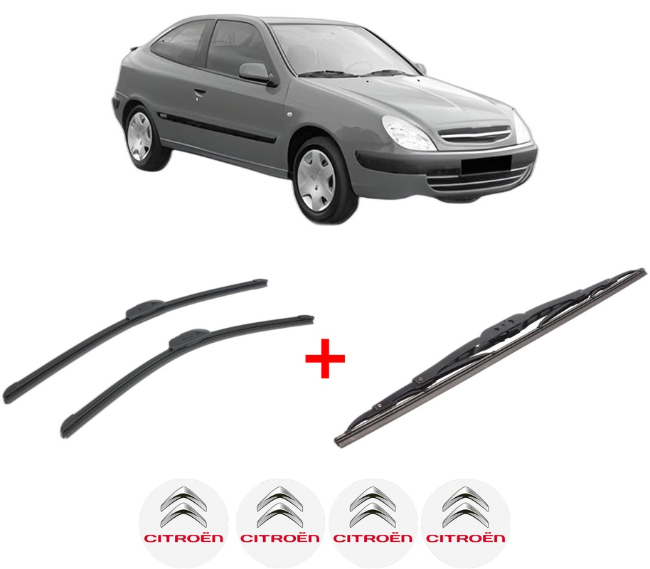 Set 3 stergatoare CITROEN XSARA Coupe (N0) din 1998 - 2005, pentru parbriz si luneta fata si spate auto, Bosch Twin, din cauciuc siliconat rezistent, 4 Stickere Auto CITROEN
