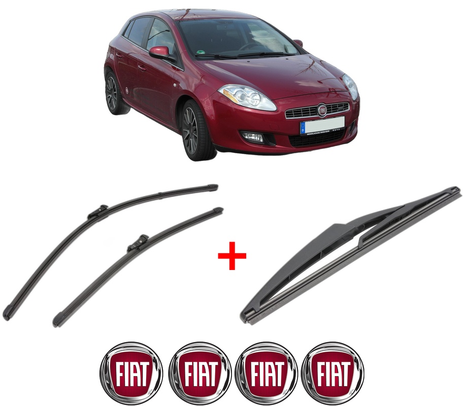 Set 3 stergatoare FIAT BRAVO II (198_) din 2006 - 2016, pentru parbriz si luneta fata si spate auto, Valeo Silencio, din cauciuc siliconat rezistent, 4 Stickere Auto FIAT