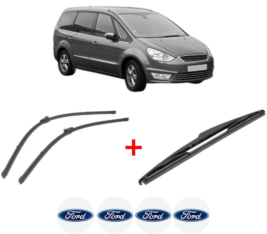 Set 3 stergatoare FORD GALAXY II (WA6) din 2006 - 2015, pentru parbriz si luneta fata si spate auto, Valeo Silencio, din cauciuc siliconat rezistent, 4 Stickere Auto FORD