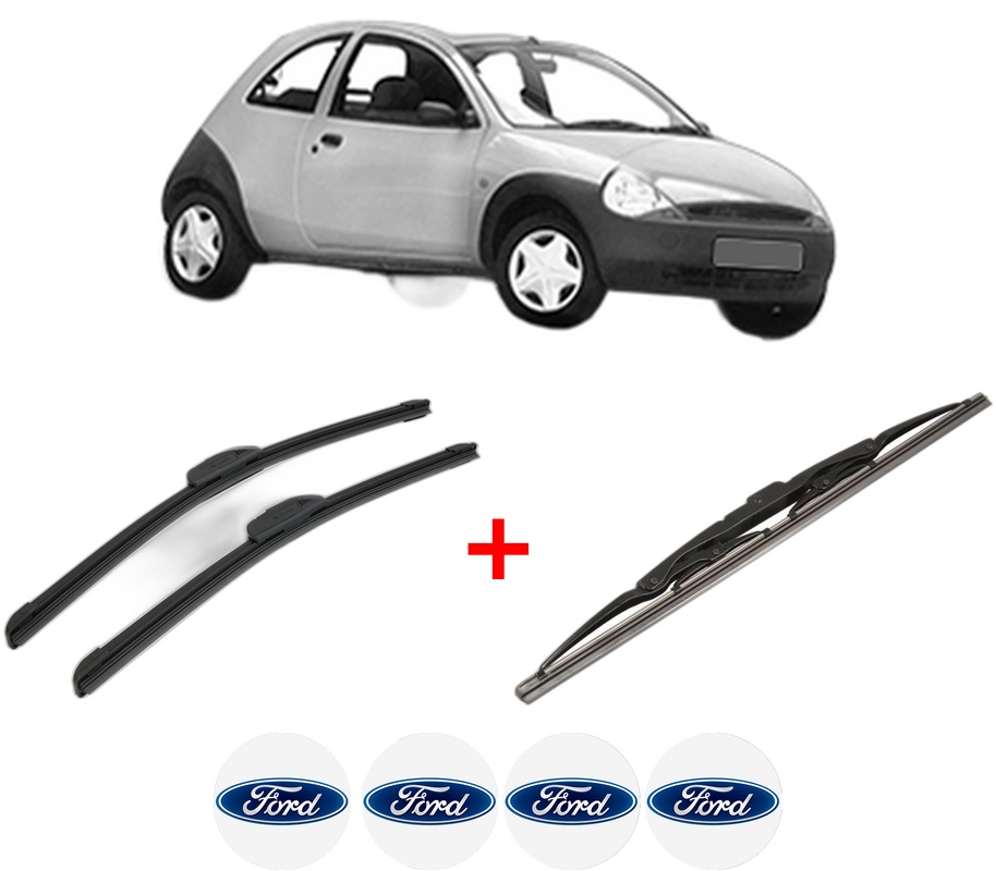 Set 3 stergatoare FORD KA (RB_) din 1996 - 2008, pentru parbriz si luneta fata si spate auto, Bosch Twin, din cauciuc siliconat rezistent, 4 Stickere Auto FORD