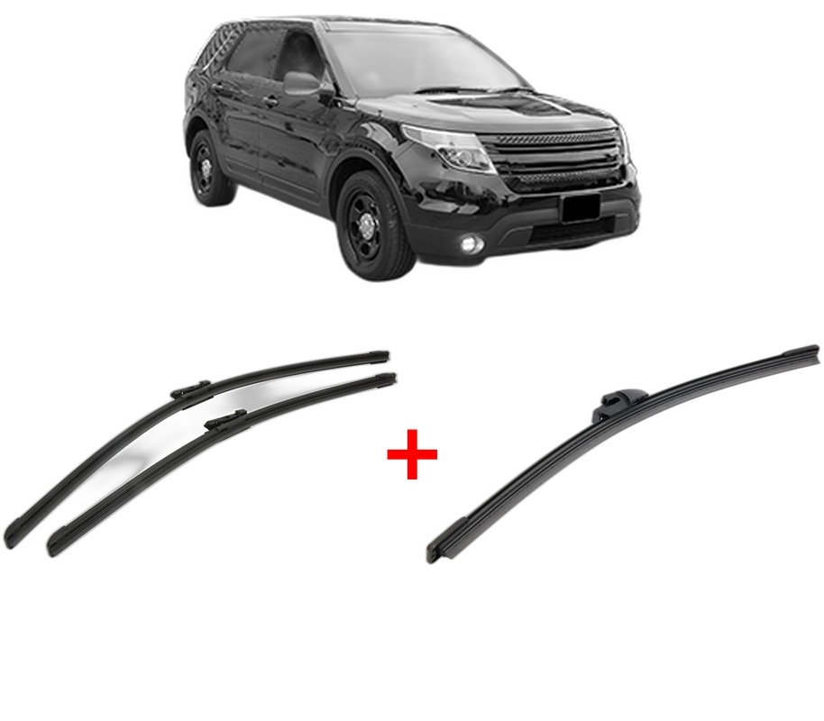 Set 3 stergatoare FORD USA EXPLORER (U5_) din 2010, pentru parbriz si luneta fata si spate auto, Bosch Aerotwin, din cauciuc siliconat rezistent, 4 Stickere Auto FORD USA