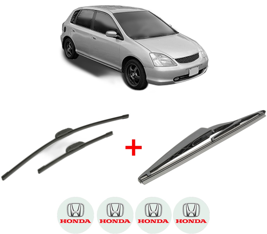 Set 3 stergatoare HONDA CIVIC VII Hatchback (EU, EP, EV) din 2000 - 2005, pentru parbriz si luneta fata si spate auto, Bosch Twin, din cauciuc siliconat rezistent, 4 Stickere Auto HONDA