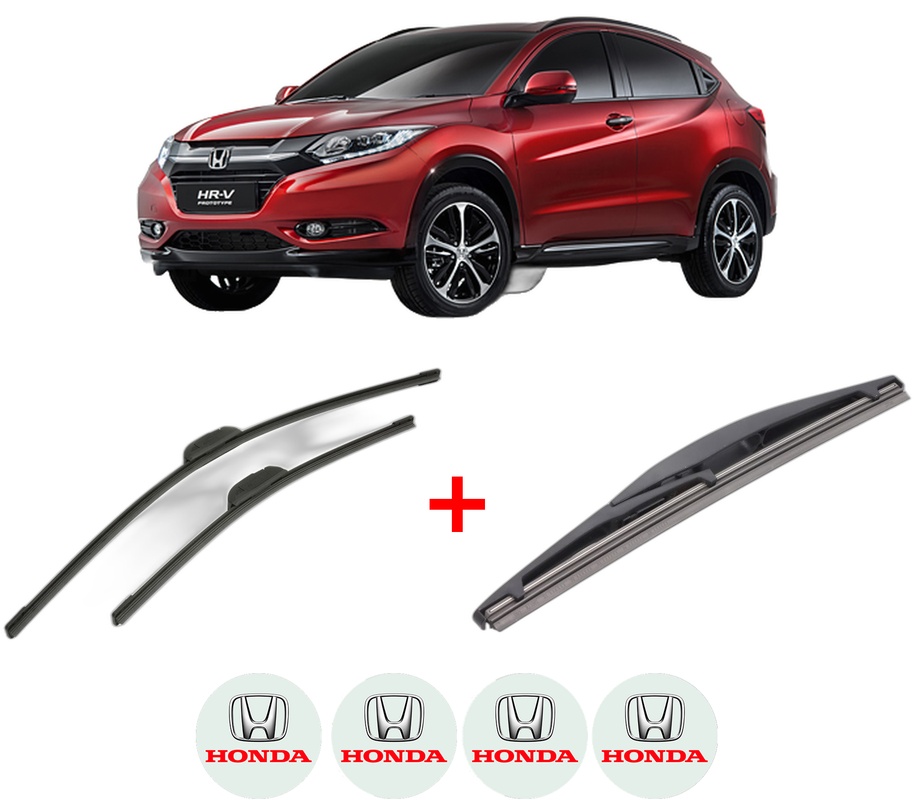 Set 3 stergatoare HONDA HR-V (RU) din 2014, pentru parbriz si luneta fata si spate auto, Bosch Twin, din cauciuc siliconat rezistent, 4 Stickere Auto HONDA
