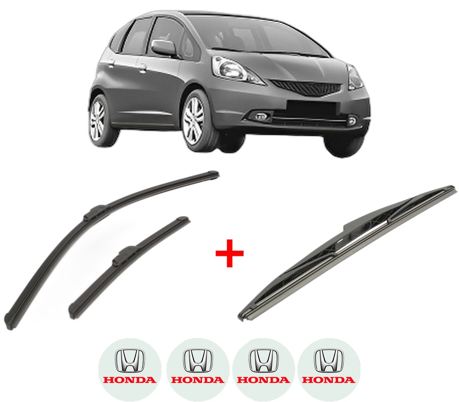 Set 3 stergatoare HONDA JAZZ III (GE_, GG_, GP_, ZA_) din 2008 - 2014, pentru parbriz si luneta fata si spate auto, Bosch Twin, din cauciuc siliconat rezistent, 4 Stickere Auto HONDA