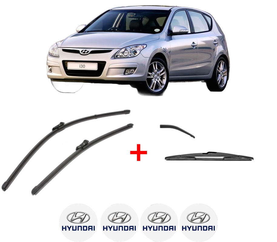 Set 3 stergatoare HYUNDAI i30 Estate (FD) din 2007 - 2012, pentru parbriz si luneta fata si spate auto, Valeo Silencio, din cauciuc siliconat rezistent, 4 Stickere Auto HYUNDAI